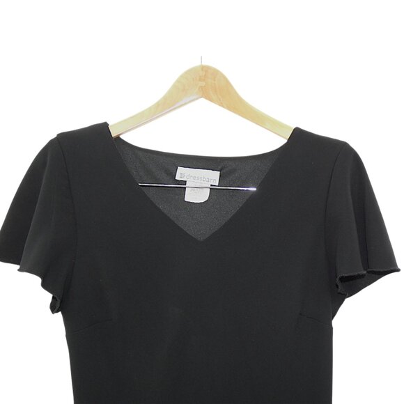 Vintage 90s Dressbarn Black Flutter Sleeve Dress Asymmetrical Hem Made in USA 12 - Picture 6 of 12